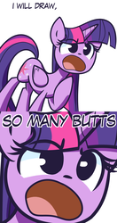 Size: 1280x2426 | Tagged: safe, artist:lilboulder, twilight sparkle, alicorn, pony, 2 panel comic, butts, comic, cute, dialogue, female, open mouth, raised hoof, simple background, solo, twiabetes, twilight sparkle (alicorn), white background