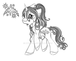 Size: 900x720 | Tagged: safe, artist:mychelle, oc, oc only, pony, unicorn, female, mare, monochrome, solo, watermark