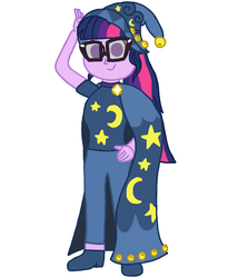 Size: 840x1024 | Tagged: safe, artist:jamesawilliams1996, sci-twi, star swirl the bearded, twilight sparkle, g4, clothes, cosplay, costume, fangirl, halloween costume