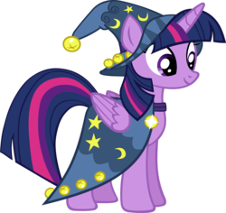 Size: 4903x4619 | Tagged: safe, artist:ironm17, twilight sparkle, alicorn, pony, g4, absurd resolution, cape, clothes, costume, female, hat, magician outfit, mare, simple background, smiling, solo, star swirl the bearded costume, transparent background, twilight sparkle (alicorn), vector, wizard hat