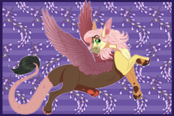 Size: 1250x833 | Tagged: safe, artist:bijutsuyoukai, oc, oc only, oc:wisteria, draconequus, hybrid, art trade, female, interspecies offspring, misleading thumbnail, offspring, parent:discord, parent:fluttershy, parents:discoshy, solo