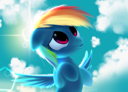 Size: 2800x2000 | Tagged: safe, artist:php69, rainbow dash, pegasus, pony, g4, cloud, female, flying, high res, mare, pouting, scrunchy face, sky, solo, sun