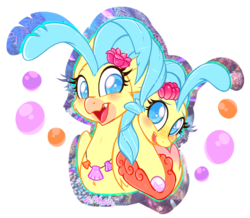 Size: 1082x944 | Tagged: safe, artist:esmeia, princess skystar, classical hippogriff, hippogriff, seapony (g4), g4, my little pony: the movie, abstract background, bust, cute, duality, female, smiling, solo