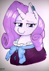 Size: 1972x2880 | Tagged: safe, artist:chibibiscuit, rarity, pony, unicorn, g4, clothes, female, mare, smiling, traditional art
