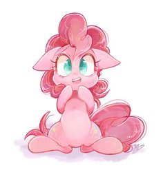 Size: 750x795 | Tagged: safe, artist:sibashen, pinkie pie, g4, both cutie marks, cute, diapinkes, female, floppy ears, looking at you, open mouth, ponk, simple background, smiling, solo, sweat, sweatdrop, white background