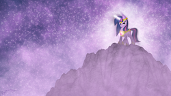 Size: 1920x1080 | Tagged: safe, artist:jamey4, edit, twilight sparkle, g4, alternate hairstyle, armor, armor of friendship, element of magic, female, glowing horn, horn, looking at you, prevailing armor, smiling, smirk, solo, wallpaper, wallpaper edit
