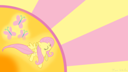 Size: 1920x1080 | Tagged: safe, artist:ackdari, edit, fluttershy, g4, cutie mark, female, solo, sunburst background, wallpaper, wallpaper edit