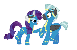 Size: 9800x6318 | Tagged: safe, artist:lunaticdawn, rarity, thunderlane, pegasus, pony, unicorn, g4, absurd resolution, clothes, female, lidded eyes, male, mare, ship:rarilane, shipping, simple background, stallion, straight, transparent background, uniform, wonderbolts uniform