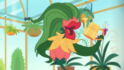 Size: 1280x720 | Tagged: safe, screencap, audrey 3, equestria girls, equestria girls series, g4, my little shop of horrors, female, flower, greenhouse, plant, potted plant, solo, watering can