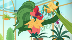 Size: 1280x720 | Tagged: safe, screencap, audrey 3, equestria girls, g4, my little pony equestria girls: better together, my little shop of horrors, drinking, flower, greenhouse, plant, potted plant, psychotria elata, room to grow, watering can