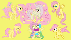 Size: 1920x1080 | Tagged: safe, artist:neodarkwing, edit, fluttershy, g4, clothes, cutie mark, discorded, dress, female, filly, filly fluttershy, flutterrage, flutteryay, gala dress, multeity, so much flutter, solo, wallpaper, wallpaper edit, younger