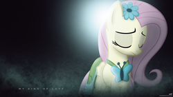 Size: 1920x1080 | Tagged: safe, artist:adrianimpalamata, fluttershy, g4, clothes, dress, emeli sandé, female, gala dress, my kind of love, solo, song reference, wallpaper