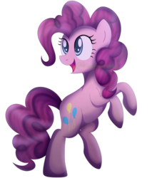 Size: 3019x3540 | Tagged: safe, artist:kimmyartmlp, pinkie pie, earth pony, pony, g4, bipedal, female, high res, mare, open mouth, rearing, simple background, smiling, solo, standing, standing on one leg, transparent background, watermark