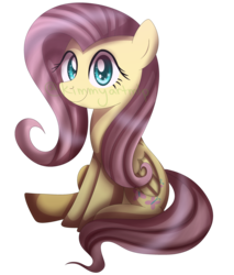 Size: 3019x3540 | Tagged: safe, artist:kimmyartmlp, fluttershy, pegasus, pony, g4, cute, female, folded wings, high res, looking at you, shyabetes, simple background, sitting, smiling, solo, transparent background, watermark, wings
