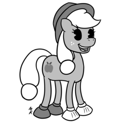 Size: 1280x1280 | Tagged: safe, artist:mkogwheel, applejack, earth pony, pony, g4, clothes, female, gloves, monochrome, old timey, shoes, solo