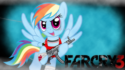 Size: 1920x1080 | Tagged: safe, artist:vaux111, rainbow dash, g4, clothes, cosplay, costume, crossover, far cry 3, vaas montenegro, wallpaper