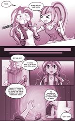 Size: 906x1463 | Tagged: safe, artist:lumineko, sonata dusk, sunset shimmer, comic:homesick, equestria girls, g4, blushing, comic, dialogue, doujin, explicit source, eyes closed, female, food, implied twilight sparkle, looking at each other, portal, smiling, taco, that girl sure loves tacos, that siren sure does love tacos