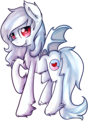 Size: 702x966 | Tagged: artist needed, source needed, safe, oc, oc only, oc:wynter skye, bat pony, pony, bat pony oc, cute, fluffy, happy, heart, simple background, sultry pose, transparent background