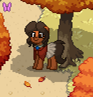 Size: 186x194 | Tagged: safe, earth pony, pony, pony town, black mane, black tail, brown coat, brown mane, brown tail, clothes, disney, dress, jewelry, moana, moana waialiki, necklace, polynesian, ponified, tail