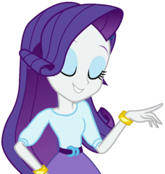 Size: 1945x2048 | Tagged: safe, artist:thebarsection, rarity, equestria girls, g4, bracelet, clothes, eyes closed, eyeshadow, female, makeup, shirt, simple background, skirt, smiling, solo, transparent background