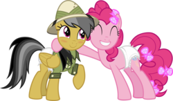 Size: 5149x3000 | Tagged: safe, artist:sollace, derpibooru exclusive, daring do, pinkie pie, daring done?, g4, blushing, cute, diaper, diaper fetish, duo, female, fetish, non-baby in diaper, raised hoof, ribbon, show accurate, simple background, smiling, transparent background, vector