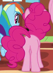 Size: 262x359 | Tagged: safe, screencap, pinkie pie, fluttershy leans in, g4, butt, cropped, plot