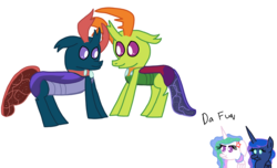 Size: 2540x1544 | Tagged: safe, artist:snoopy7c7, pharynx, princess celestia, princess luna, thorax, changedling, changeling, g4, brothers, celestia is not amused, changedling brothers, cross-popping veins, da fuq, female, king thorax, male, prince pharynx, scrunchy face, sisters, unamused