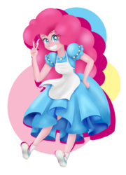 Size: 1024x1422 | Tagged: safe, artist:bonsia-lucky, pinkie pie, equestria girls, g4, beautiful, clothes, converse, cute, diapinkes, dress, female, grin, peace sign, shoes, smiling, solo