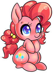 Size: 1285x1773 | Tagged: safe, artist:mrspinkpuds, pinkie pie, earth pony, pony, g4, adorable face, alternate hairstyle, chibi, colored pupils, cute, diapinkes, female, pigtails, simple background, sitting, smiling, solo, white background