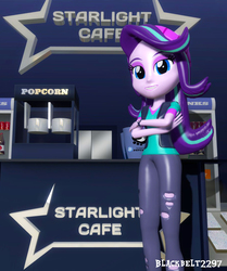 Size: 903x1080 | Tagged: safe, artist:blackbelt2297, starlight glimmer, equestria girls, equestria girls specials, g4, 3d, beanie, cafe, clothes, crossed arms, gmod, hat, looking at you, torn clothes