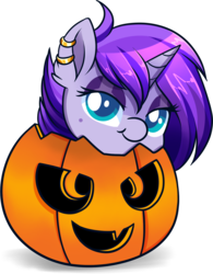 Size: 1457x1871 | Tagged: safe, artist:xwhitedreamsx, oc, oc only, oc:bottom out, pony, unicorn, ear piercing, earring, halloween, holiday, jack-o-lantern, jewelry, male, piercing, pumpkin, simple background, transparent background, trap, ych result