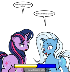 Size: 423x431 | Tagged: safe, artist:dekomaru, trixie, twilight sparkle, tumblr:ask twixie, g4, ask, female, lesbian, ship:twixie, shipping, tumblr