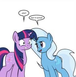 Size: 423x430 | Tagged: safe, artist:dekomaru, trixie, twilight sparkle, tumblr:ask twixie, g4, ask, female, lesbian, ship:twixie, shipping, tumblr