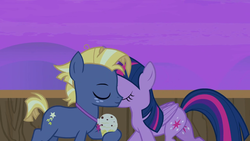 Size: 1280x720 | Tagged: safe, screencap, star tracker, twilight sparkle, alicorn, earth pony, pony, g4, once upon a zeppelin, alternative cutie mark placement, animation error, female, food, ice cream, inner thigh cutie mark, male, mare, out of context, stallion, twilight sparkle (alicorn)
