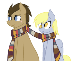 Size: 850x728 | Tagged: safe, artist:sonicstorm2020, derpy hooves, doctor whooves, time turner, g4, clothes, female, male, scarf, shared clothing, shared scarf, ship:doctorderpy, shipping, straight