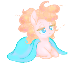 Size: 1690x1480 | Tagged: safe, artist:mrspinkpuds, pinkie pie, earth pony, pony, g4, bed hair, blanket, cute, female, messy mane, solo