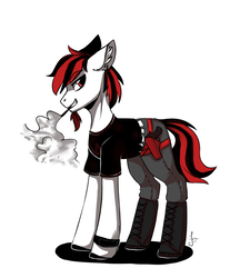 Size: 1900x2200 | Tagged: safe, artist:serodart, earth pony, pony, cigarette, gun, punk, solo, weapon