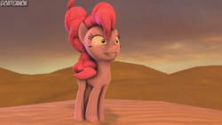 Size: 3840x2160 | Tagged: safe, artist:goatcanon, pinkie pie, earth pony, pony, g4, my little pony: the movie, 3d, bone dry desert, crazy face, faic, female, high res, scene interpretation, solo, source filmmaker