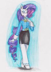 Size: 1490x2113 | Tagged: safe, artist:dp360, rarity, anthro, g4, clothes, female, glasses, human facial structure, redesign, skirt, solo, traditional art