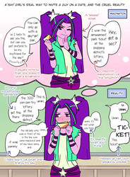 Size: 1939x2641 | Tagged: safe, artist:nairdags, aria blaze, equestria girls, g4, ariabetes, blushing, covering, cute, dialogue, expectation vs reality, female, japanese reading order, looking away, one eye closed, shy, solo, speech bubble, thought bubble