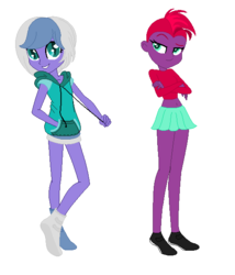 Size: 520x608 | Tagged: safe, artist:101dragonslayer, artist:cookiechans2, tempest shadow, oc, oc:elizabat stormfeather, equestria girls, g4, my little pony: the movie, alternate hairstyle, base used, belly button, boots, clothes, crossed arms, equestria girls-ified, female, hoodie, legs, midriff, miniskirt, shirt, shoes, shorts, simple background, skirt, white background
