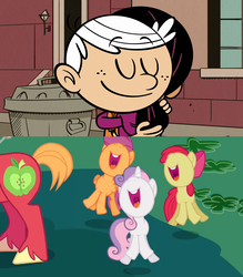 Size: 1920x2192 | Tagged: editor needed, source needed, safe, edit, edited screencap, screencap, apple bloom, big macintosh, scootaloo, sweetie belle, g4, hearts and hooves day (episode), season 2, cutie mark crusaders, lincoln loud, nose in the air, ronnie anne santiago, the loud house