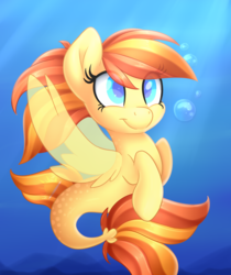 Size: 2432x2901 | Tagged: safe, artist:scarlet-spectrum, oc, oc only, oc:graceful sunrise, seapony (g4), commission, high res, smiling, solo, underwater, ych result