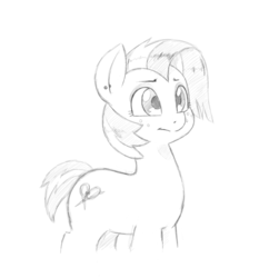 Size: 1080x1116 | Tagged: safe, artist:trickydick, babs seed, earth pony, pony, g4, cute, ear piercing, earring, female, filly, grayscale, jewelry, monochrome, older, piercing, simple background, sketch, solo, white background