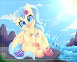 Size: 5000x4000 | Tagged: safe, artist:pvrii, princess skystar, shelldon, shelly, classical hippogriff, hippogriff, g4, my little pony: the movie, absurd resolution, cloud, cloven hooves, cute, female, looking at you, sky, skyabetes, smiling, solo, water