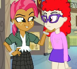 Size: 943x847 | Tagged: safe, artist:ktd1993, babs seed, twist, equestria girls, g4, base used, clothes, ear piercing, earring, equestria girls-ified, female, glasses, jewelry, lesbian, piercing, ship:babstwist, shipping, skirt