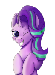 Size: 2003x2723 | Tagged: safe, alternate version, artist:lunar froxy, starlight glimmer, g4, female, high res, one eye closed, simple background, smiling, solo, white background, wink