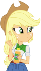 Size: 1195x2048 | Tagged: safe, artist:thebarsection, applejack, equestria girls, g4, clothes, cowboy hat, fanta, female, hat, simple background, smiling, soda, solo, stetson, transparent background
