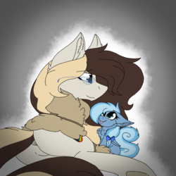 Size: 2560x2560 | Tagged: safe, artist:brokensilence, oc, oc only, oc:misty serenity, oc:snowdust, bomber jacket, butt, butt freckles, chest fluff, clothes, cute, female, filly, fluffy, freckles, glasses, high res, jacket, lying down, mother and daughter, plot, prone, sitting, tongue out, underhoof