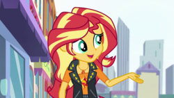 Size: 1280x720 | Tagged: safe, screencap, sunset shimmer, display of affection, equestria girls, g4, my little pony equestria girls: better together, canterlot city, female, geode of empathy, magical geodes, solo